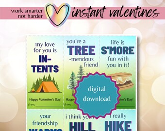 Camping Valentine Tags | Bundle of Kids Valentine Cards | Nature Valentine Tags | Classroom Valentine Cards | Outdoors Valentines