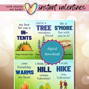 Camping Valentine Tags | Bundle of Kids Valentine Cards | Nature Valentine Tags | Classroom Valentine Cards | Outdoors Valentines