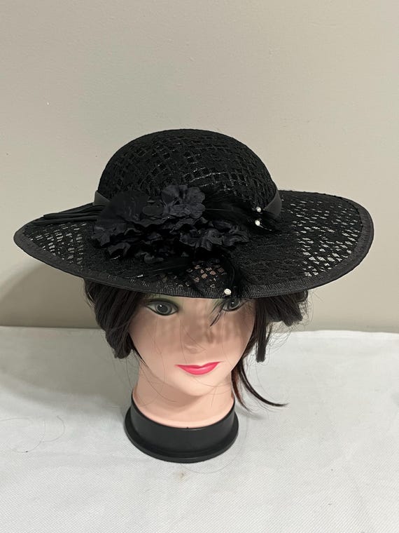 Vintage Black Floral Lace Hat With Chin Strap - Etsy display picture 2