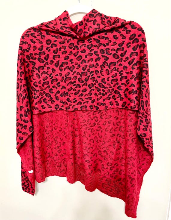 Red and Black Leopard Print Button Front Poncho W… - image 2