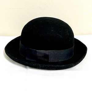 Vintage Black Bowler Hat, Wool Felt Hat,  Classic Derby Hat with Ribbon Band Made in USA.
