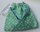 Teal and Blue Nautical Print Fabric Drawstring Gift Bag With Pockets Travel Jewelry Pouch Cosmetic Case Trinket Bag i pod pouch cell phone