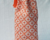 Wine Bottle Gift Bag, Drawstring Bottle tote Bag, Toy Bag, Mod Orange and White Geometric Print Lined Christmas Gift Bag, Hostess Gift