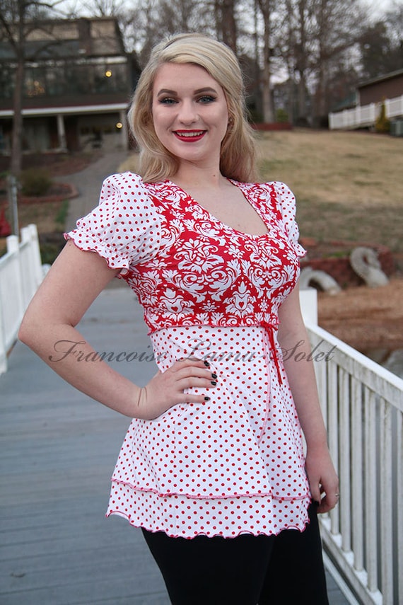 red and white tunic top