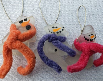 Beach Glass Snowman Ornaments