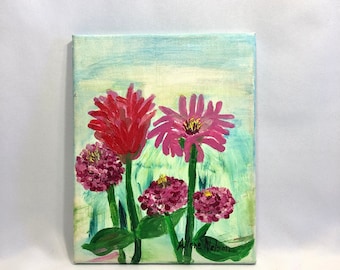 Acrylic Painting-Bright Pink Flowers