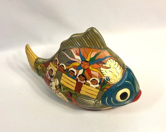 Mexican Talavera Fish Figure -Vintage Ceramic Terra-cotta Hand Painted-Folk Art
