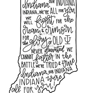 Indiana University Fight Song, Hand Lettered, Digital Print, Instant Download