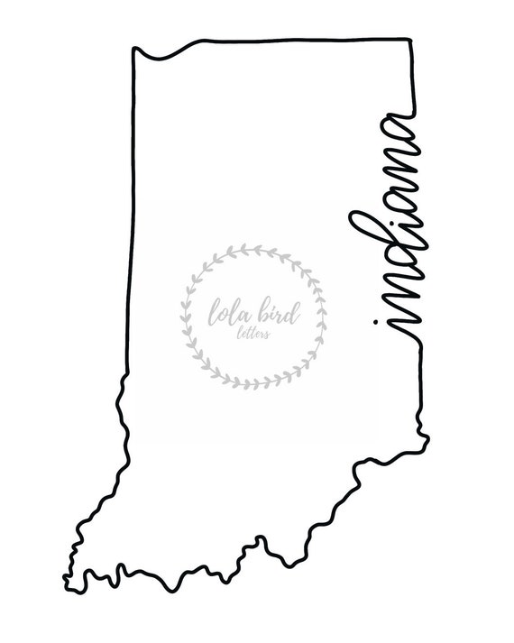 Indiana Outline Hand Lettered Digital Print Instant | Etsy