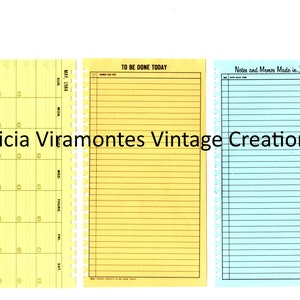 May include: Vintage stationery featuring a yellow calendar, a "To Be Done Today" list, and a blue "Notes and Memos Made in January" page. The pages are bound with a spiral binding. The text "Patricia Viramontes Vintage Creations" is also visible.