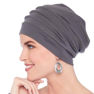 Snood ample 100 % coton pour femme Chapeau mou Bonnet ample Chapeaux Cancer Chapeaux de chimio Chapeau pour les patients atteints de cancer Couvre-chef Graphite