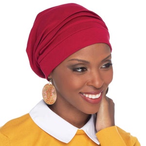 Snood ample 100 % coton pour femme Chapeau mou Bonnet ample Chapeaux Cancer Chapeaux de chimio Chapeau pour les patients atteints de cancer Couvre-chef Heirloom Red