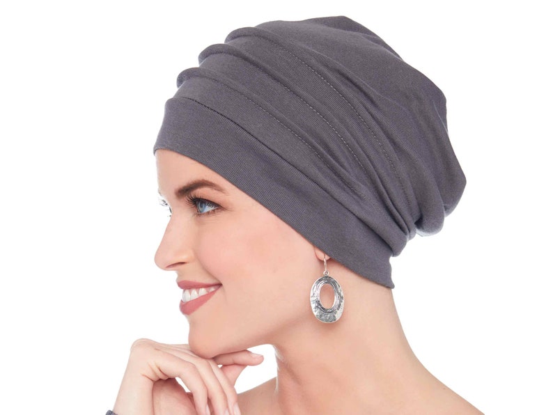 Snood ample 100 % coton pour femme Chapeau mou Bonnet ample Chapeaux Cancer Chapeaux de chimio Chapeau pour les patients atteints de cancer Couvre-chef Graphite