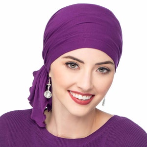 Soft Bamboo Slip-On Scarf Pre-Tied Scarves for Women Cancer Scarves Chemo Scarves Tichel & Head Covering Gifts for Cancer Patients Plum