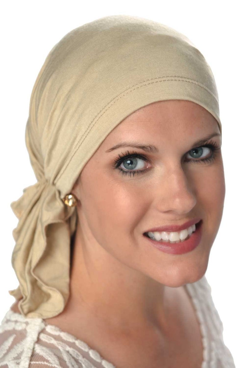 Soft Bamboo Slip-On Scarf Pre-Tied Scarves for Women Cancer Scarves Chemo Scarves Tichel & Head Covering Gifts for Cancer Patients French Beige