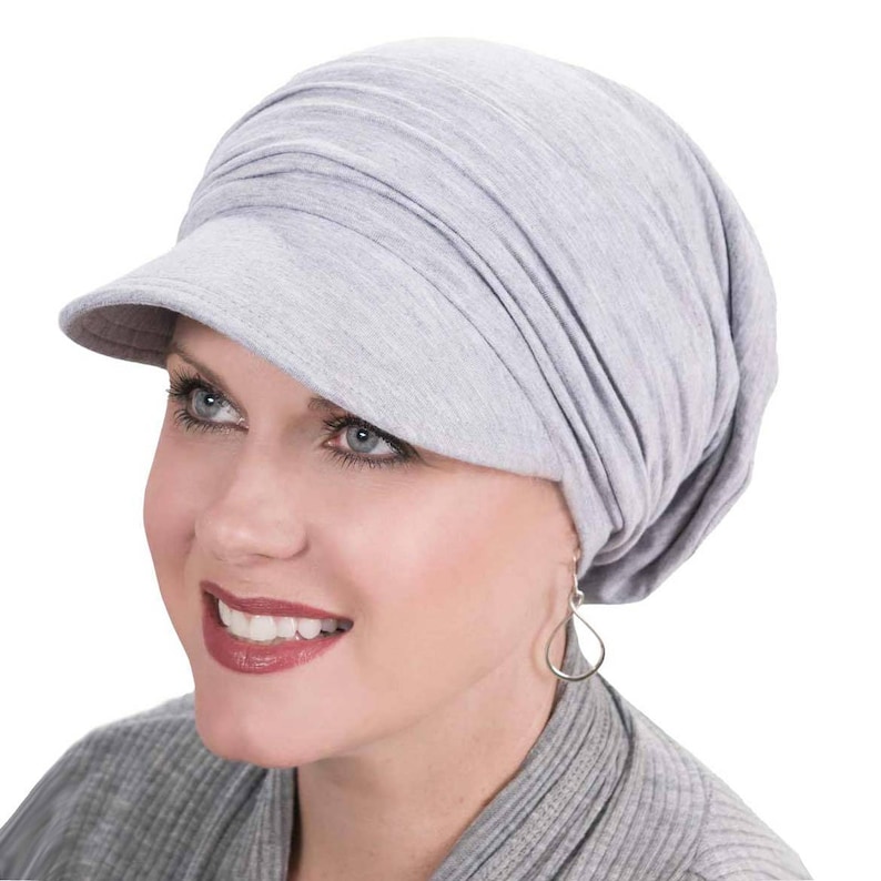 Cardani Slouchy Newsboy Hat Bamboo Hat for Cancer Patients Chemo Cap Grey Heather