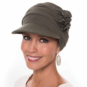 Florette Newsboy Hat in Bamboo Viscose by Cardani® Chemo Hats for Women Head Covers Chemo Hats Gifts for Cancer Patients Olive Neutral