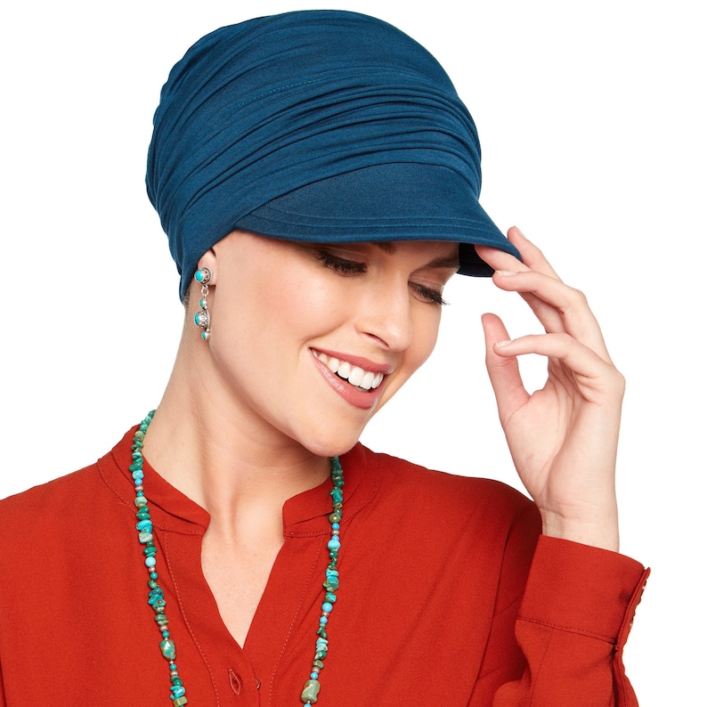 Gavroche ample Cardani Chapeau en bambou pour patients atteints de cancer Bonnet de chimio Pacific Blue