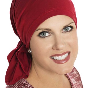 Soft Bamboo Slip-On Scarf Pre-Tied Scarves for Women Cancer Scarves Chemo Scarves Tichel & Head Covering Gifts for Cancer Patients Cardinal Red