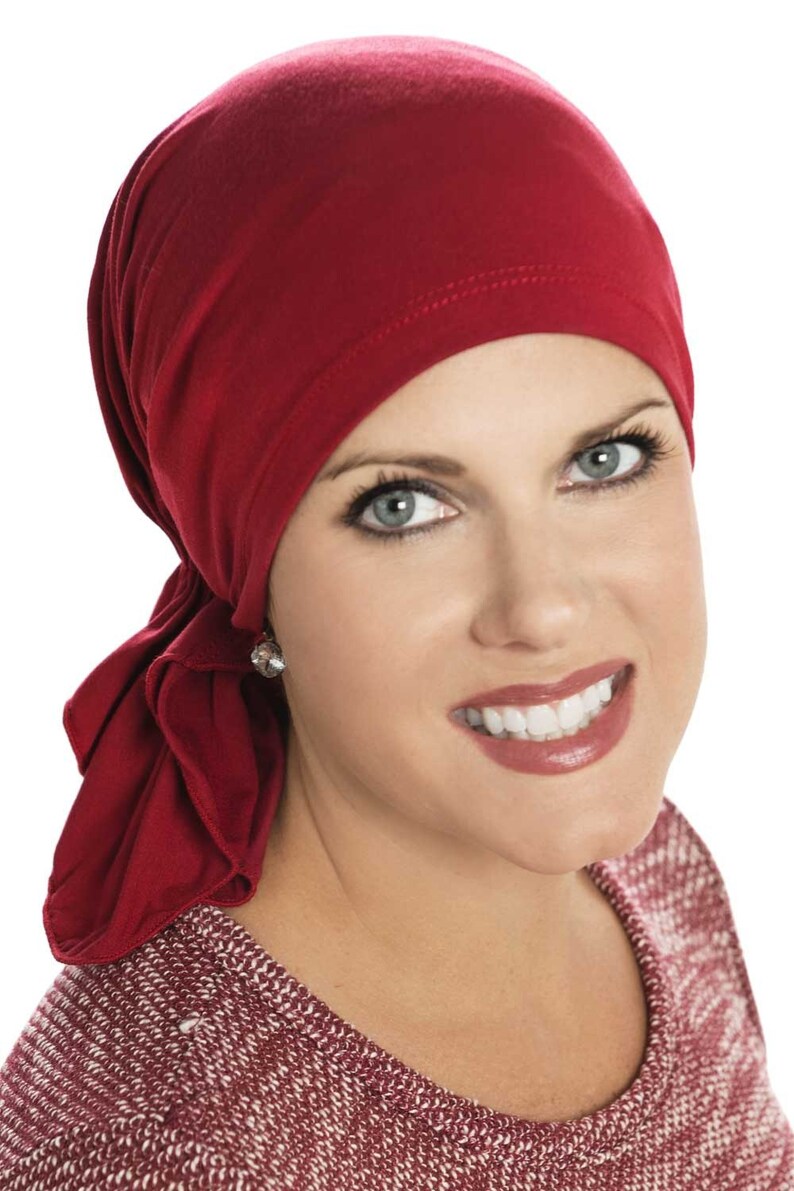 Soft Bamboo Slip-On Scarf Pre-Tied Scarves for Women Cancer Scarves Chemo Scarves Tichel & Head Covering Gifts for Cancer Patients Cardinal Red