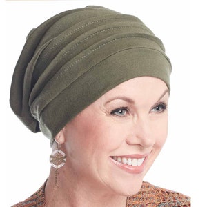 Snood ample 100 % coton pour femme Chapeau mou Bonnet ample Chapeaux Cancer Chapeaux de chimio Chapeau pour les patients atteints de cancer Couvre-chef Olive