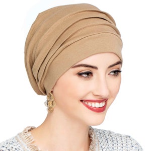 Snood ample 100 % coton pour femme Chapeau mou Bonnet ample Chapeaux Cancer Chapeaux de chimio Chapeau pour les patients atteints de cancer Couvre-chef Khaki