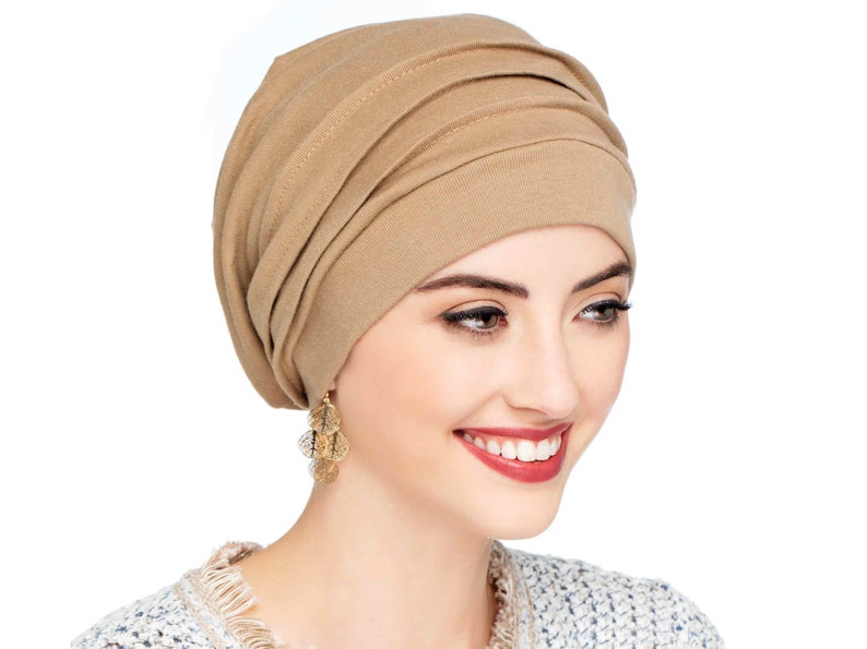 100% Cotton Slouchy Snood Hat for Women Slouch Hat Slouchy Beanie Cancer Hats Chemo Hats Hat for Cancer Patients Head Coverings Khaki