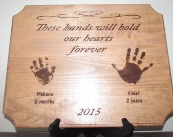 Keepsake Handprints Plaque, Your Child's Handprint(s) Laser Engraved,
