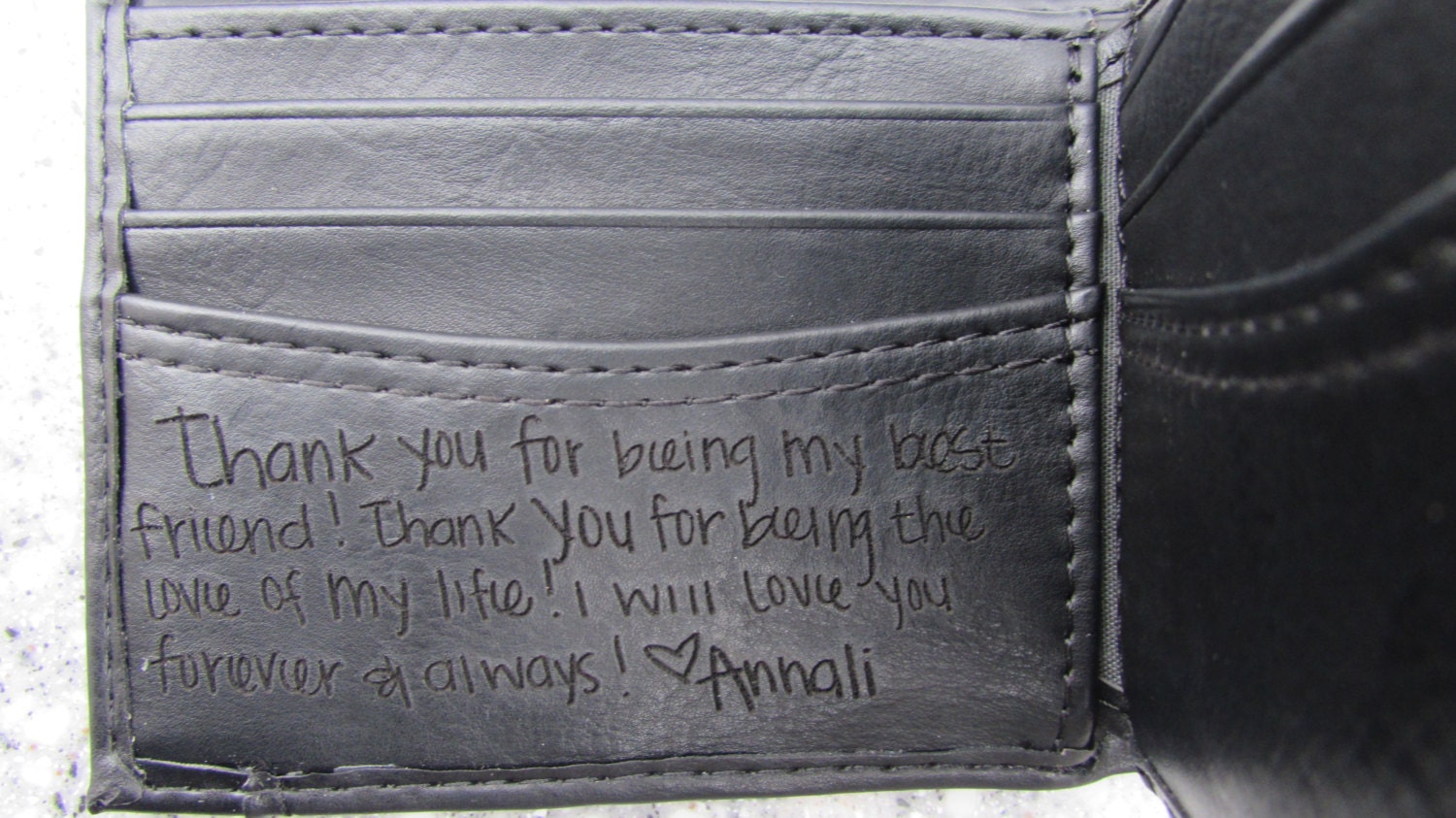 Your Handwriting Engraved on Wallet, Personalized Wallet, Black Leath…