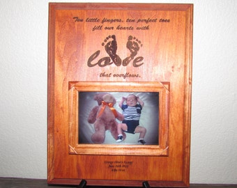 Baby Keepsake Frame, Your Baby's Footprints Laser Engraved, Personalized Baby Gift, Newborn Gift, Nursery Decor