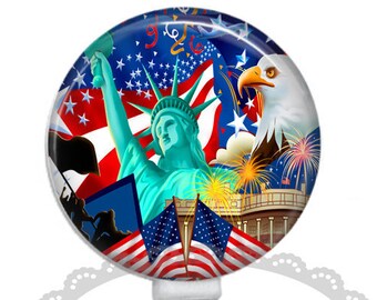 Americana Patriotic Collage. Retractable ID Badge.
