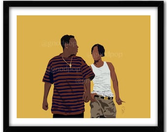 May include: A digital illustration of two men walking side-by-side against a yellow background. The man on the left is wearing a striped shirt and a gold chain. The man on the right is wearing a white vest top and khaki trousers. The text "@gnodpop" appears twice in the image.
