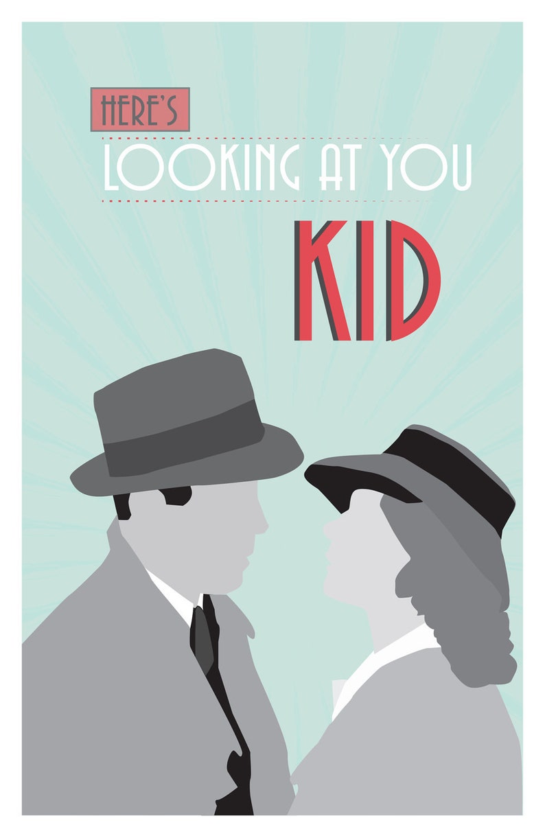 Casablanca,Classic Movie Poster, quote poster, romantic print, here's looking at you kid, Retro Art Deco, A3 Poster image 2