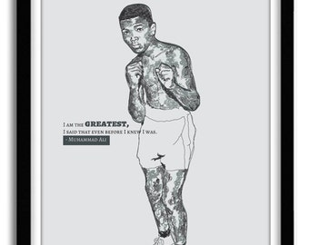 Muhammad Ali Poster, I am the greatest Muhammad Ali Print Original Illustration, Muhammad Ali Quote, Legends Poster Gift For Father Dad gift