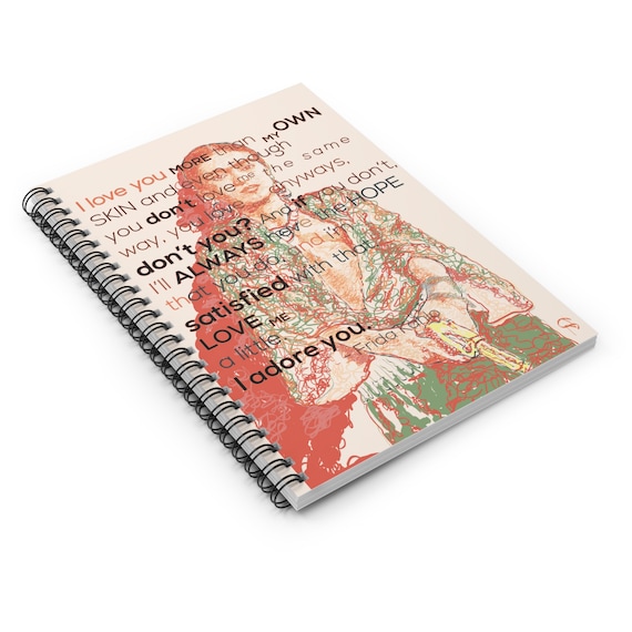 Writing Notebook, Frida Kahlo Gifts, I Adore You,  Inspirational Writing Journal, Gift for best friend, Gift for Wife, Girlfriend