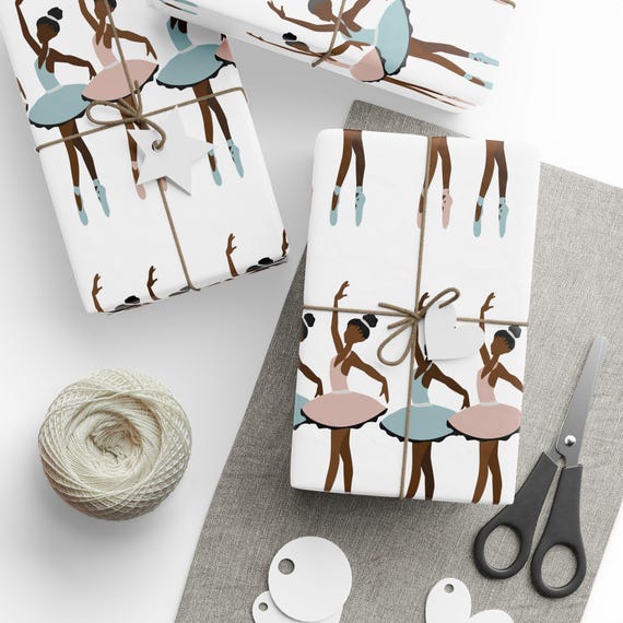 Black Ballerina Unique Modern Gift Wrapping paper, African American Christmas Holiday Gift for Sister, BFF, Black Art