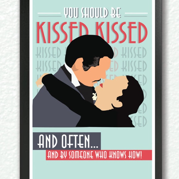 Gone With the Wind, Classic Movie Poster, Anniversary Gift romantic print, Scarlett O'hara and Rhett Buttler, Retro Art Deco, Christmas Gift