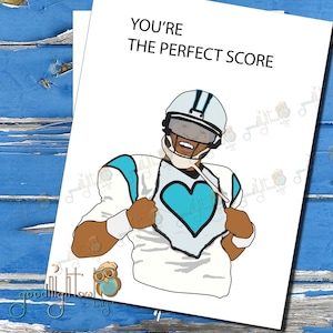 Cartão Cam Newton - Cartão de Dia dos Namorados 'You're The Perfect Score' Fã de Carolina Panther, Cartão para Marido, Cartão para Esposa, Fã de Pantera -30A
