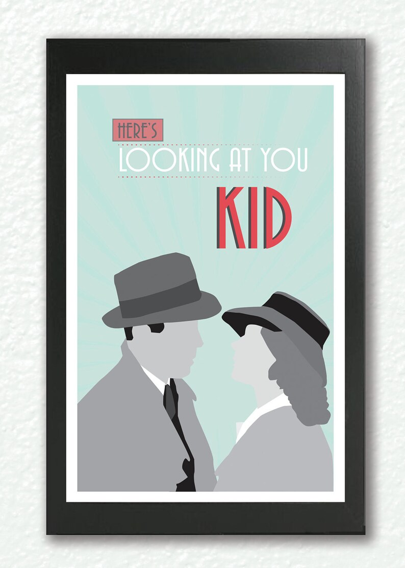 Casablanca,Classic Movie Poster, quote poster, romantic print, here's looking at you kid, Retro Art Deco, A3 Poster image 1