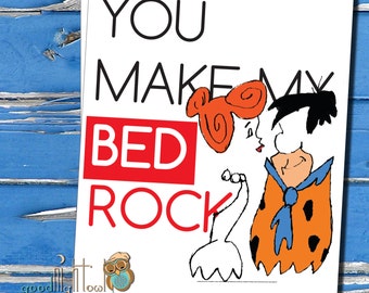 Love card, Cute, funny, anniversary card, "You make my bed rock"Valentine's day card, Flintstones, Sexy card - 17A