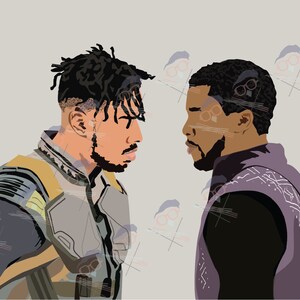 May include: Two men with short, dark hair and beards stand facing each other. The man on the left is wearing a gray and yellow patterned vest. The man on the right is wearing a purple vest with a black and white pattern.