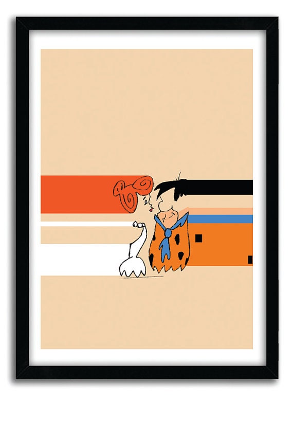 The Flintstones, Minimalist art print, Wilma and Fred Flintsone. Nursery print, pop art, office art, modern art