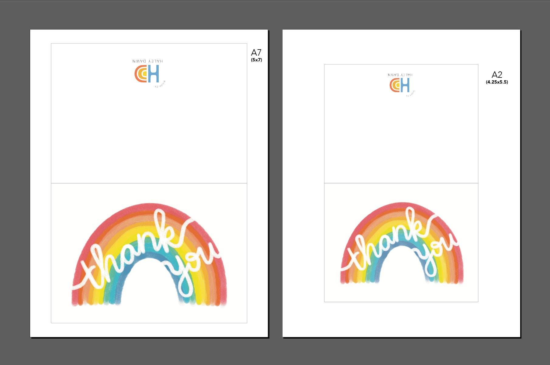 Printable Rainbow Thank You Card PDF Downloads 2 Sizes // Cute and ...