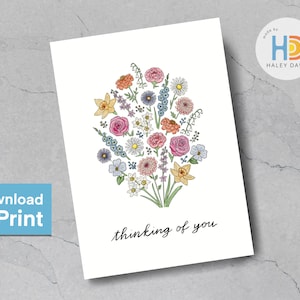 Biglietto Thinking of You stampabile - Download PDF - 2 dimensioni! // Bouquet colorato (fiori assortiti)