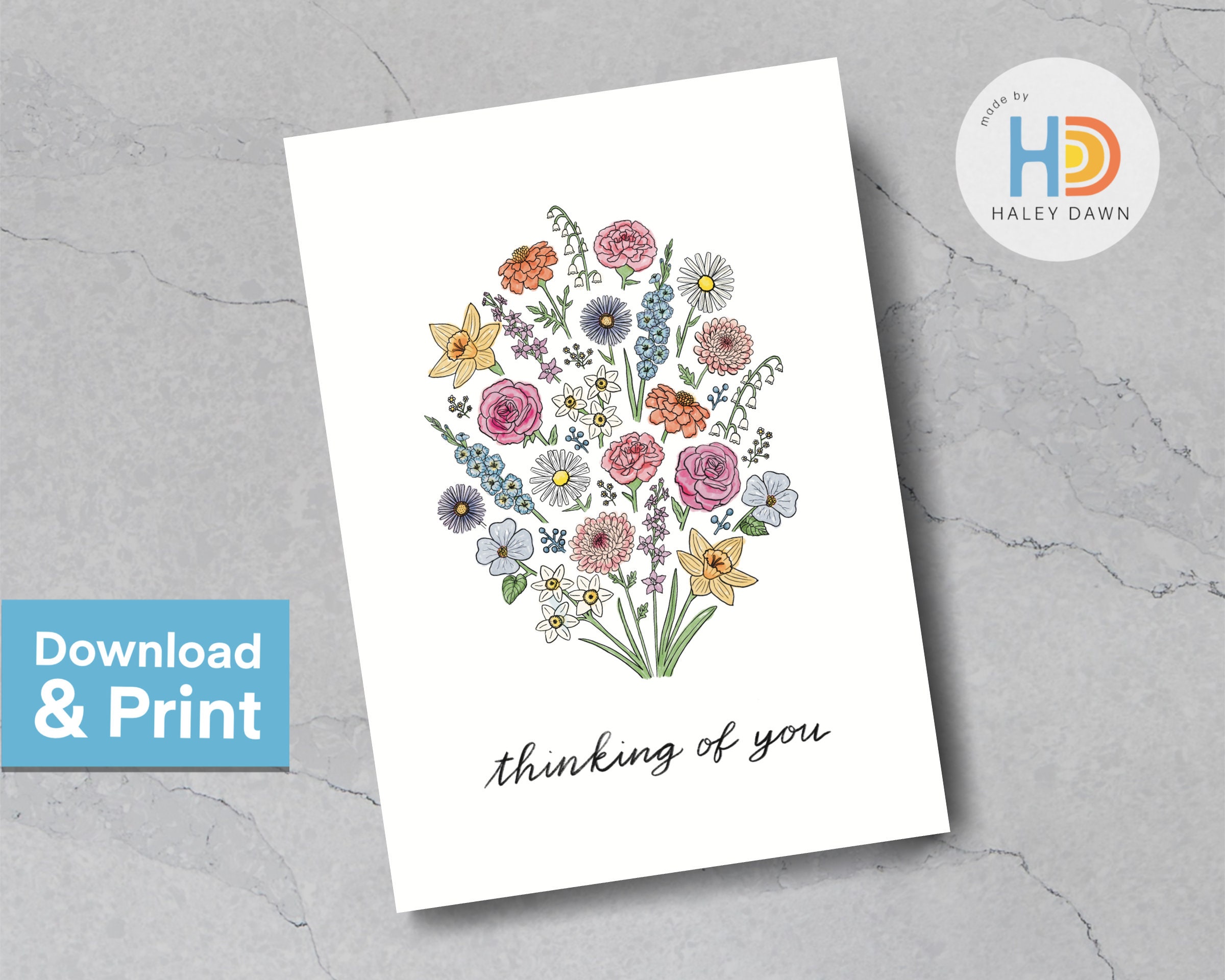 Printable Thinking of You Card - PDF Downloads - 2 Sizes! // Colorful ...
