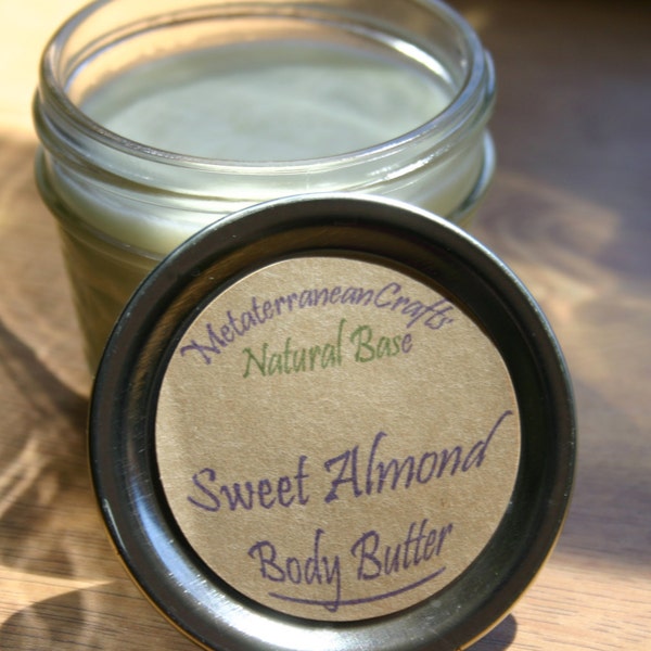 Sweet Almond Honey Body Butter - 4oz Natural Body Butter - Pure Unrefined Raw Shea Butter - Sweet Almond Oil - Organic Raw Honey