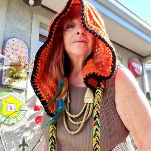 Hand Crochet Hood . Free size . Hippy Festival Bohemian