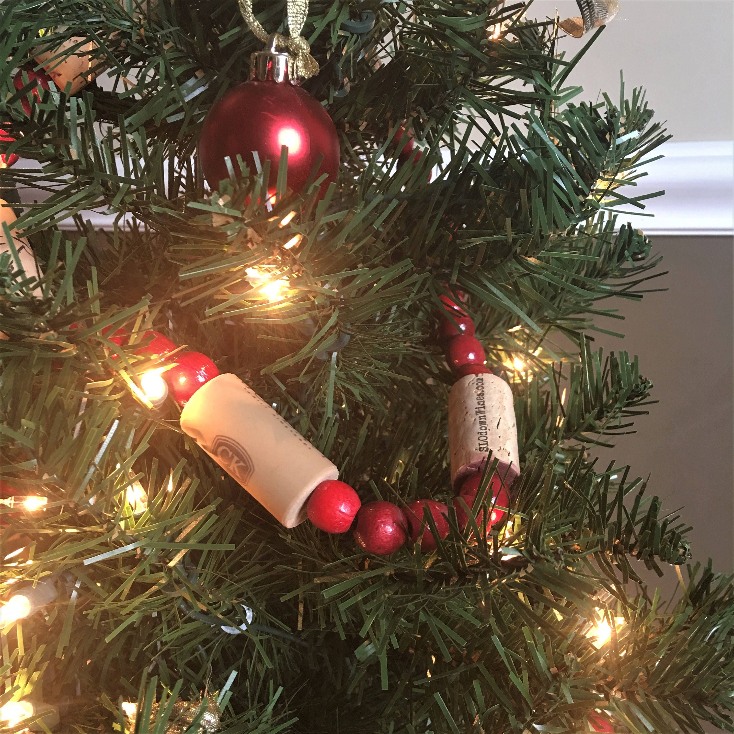 Wine Cork Garland Christmas Tree Garland Red Bead Garland Etsy