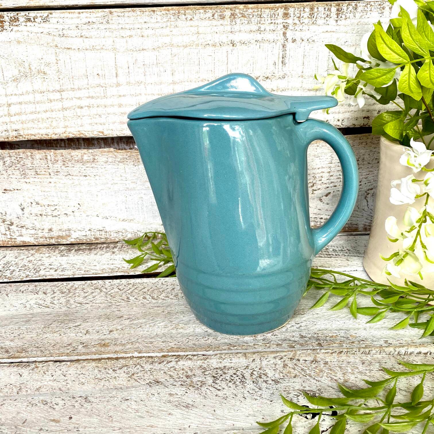 Vintage 1950s Pitcher Teal Ceramic Pitcher with Lid Etsy