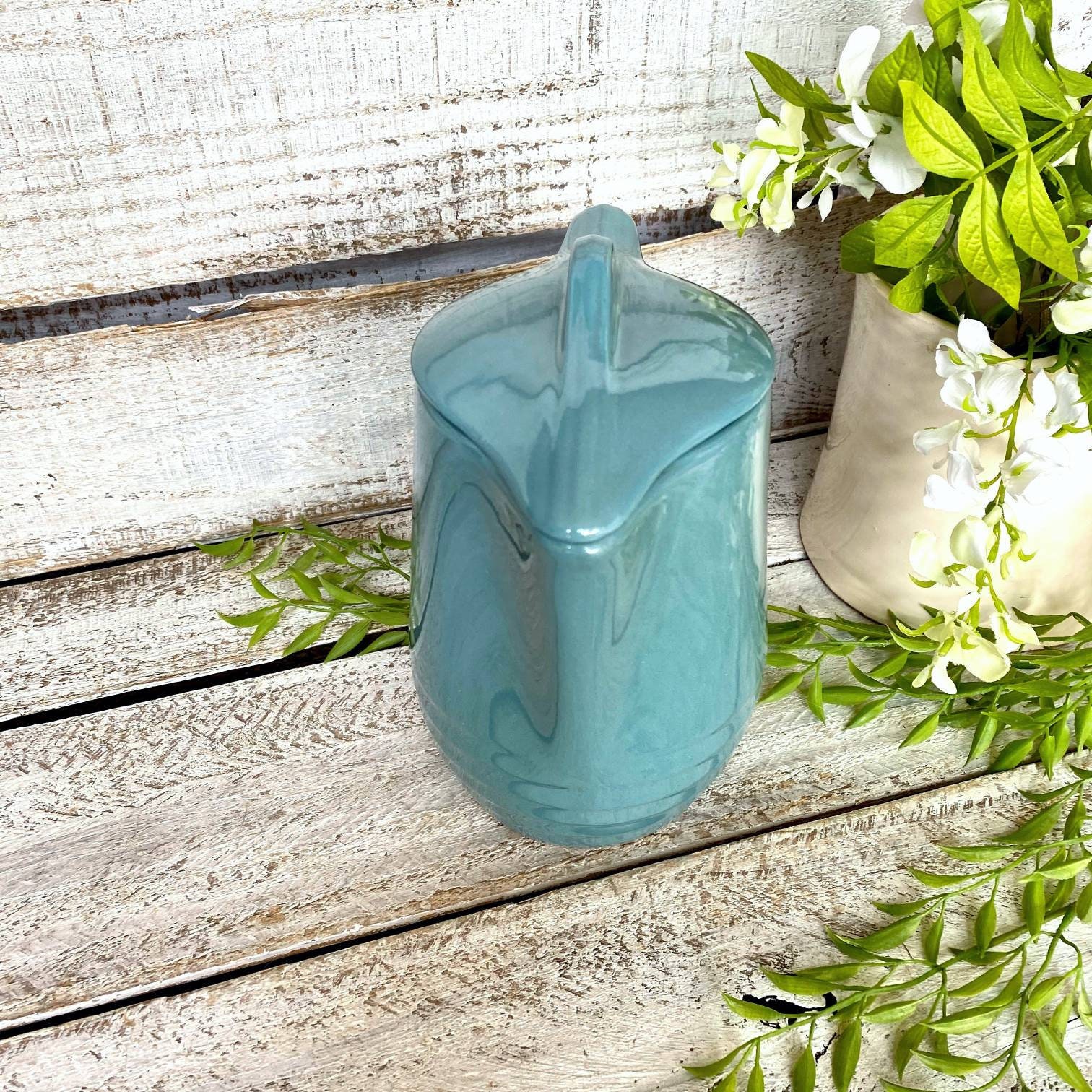Vintage 1950s Pitcher Teal Ceramic Pitcher with Lid Etsy